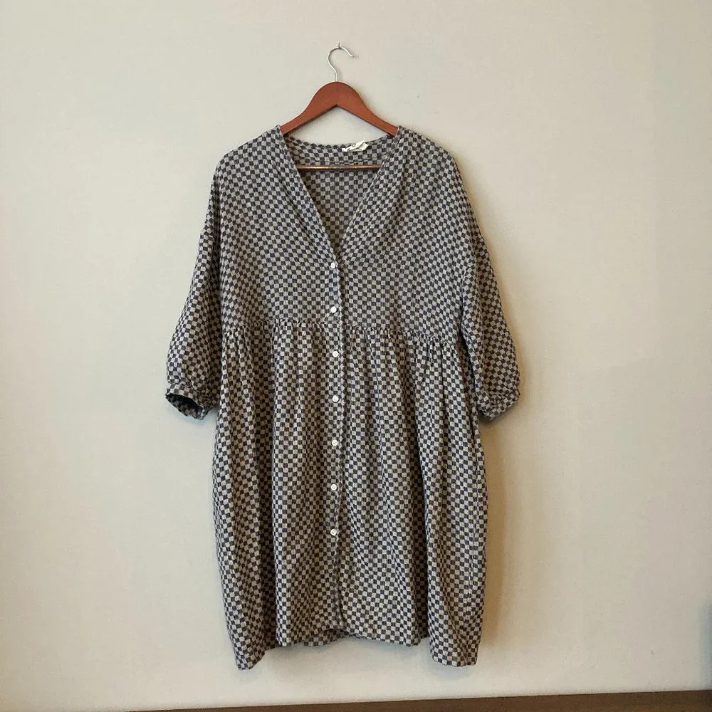 ❌SOLD❌ Beaton Linen Button Up Long Sleeve Dress in Checkered Print, size S - Picture 1 of 5